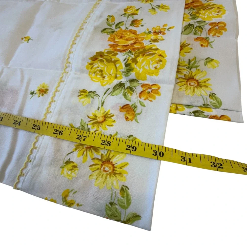 Vintage Standard Pillowcase‎ Set White Yellow Floral Cottagecore Retro Trim
